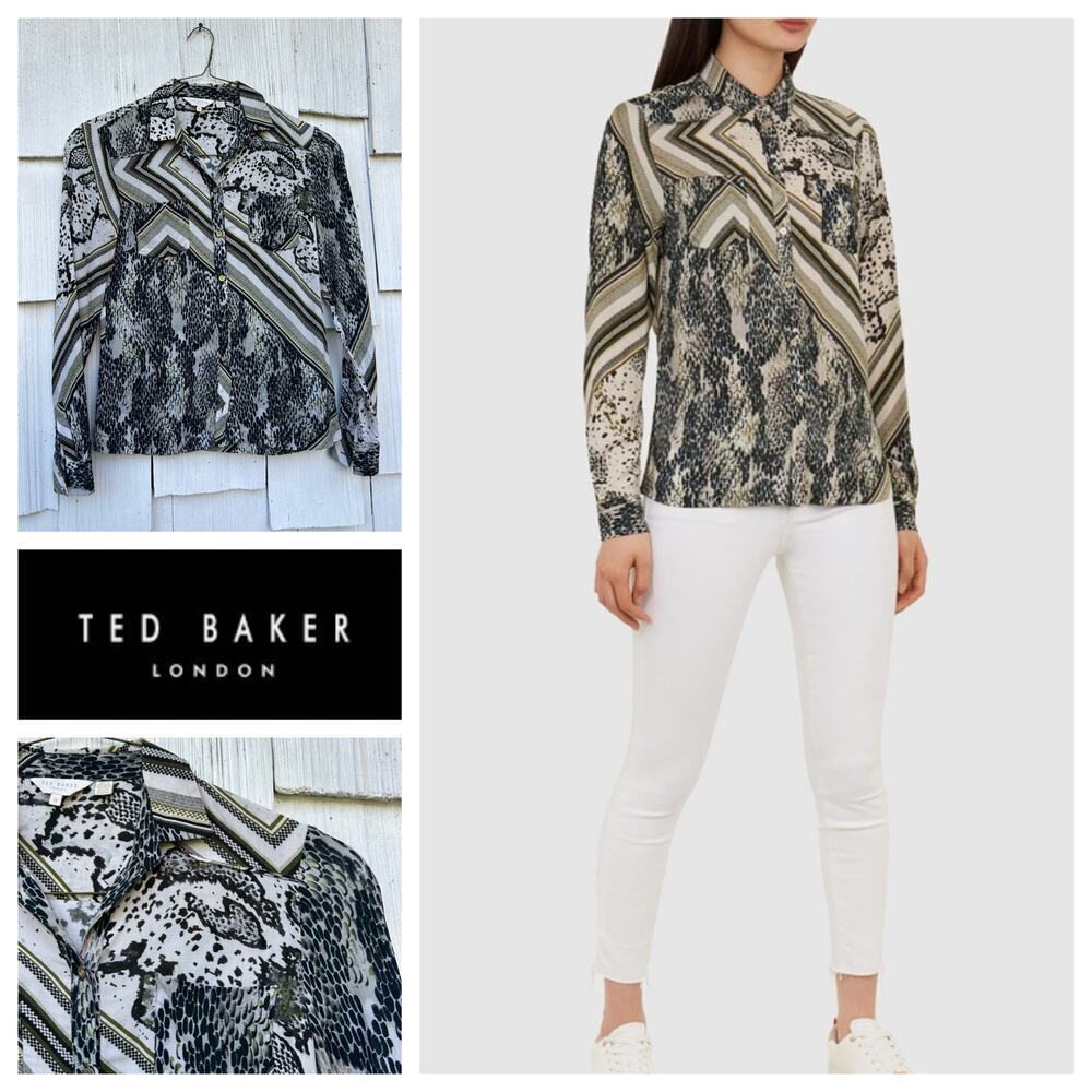 Ted Baker‎ Mai Quartz Blouse Button-Down Long Sleeves Collared Neck Size 0